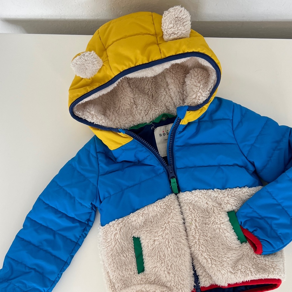 Colorful Kids' Puffer Borg Jacket with Bear Ears